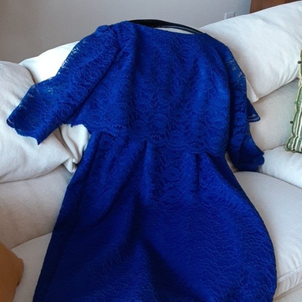 Elegant Blue Lace Long Sleeve Dress